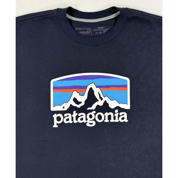 Patagonia Mens Sweatshirt Fitz Roy Horizons Uprisal Crew Size Large Navy Blue - Picture 3 of 10